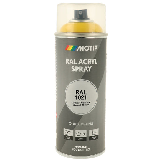 PEINTURE SECHAGE RAPIDE RAL ACRYL RAL1021 BRILLANT AEROSOL 400ML MOTIP