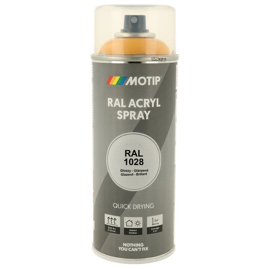 PEINTURE SECHAGE RAPIDE RAL ACRYL RAL1028 BRILLANT AEROSOL 400ML MOTIP