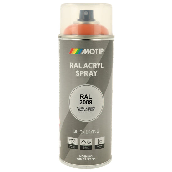 PEINTURE SECHAGE RAPIDE RAL ACRYL RAL2009 BRILLANT AEROSOL 400ML MOTIP