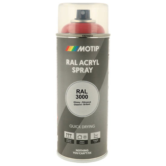 PEINTURE SECHAGE RAPIDE RAL ACRYL RAL3000 BRILLANT AEROSOL 400ML MOTIP