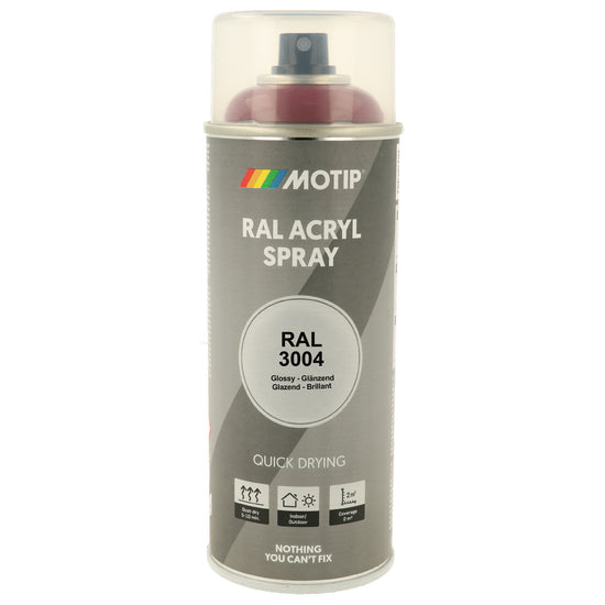 PEINTURE SECHAGE RAPIDE RAL ACRYL RAL3004 BRILLANT AEROSOL 400ML MOTIP