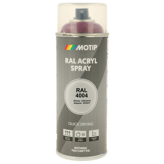 PEINTURE SECHAGE RAPIDE RAL ACRYL RAL4004 BRILLANT AEROSOL 400ML MOTIP