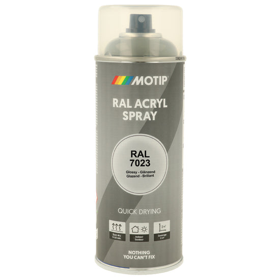 PEINTURE SECHAGE RAPIDE RAL ACRYL RAL7023 BRILLANT AEROSOL 400ML MOTIP