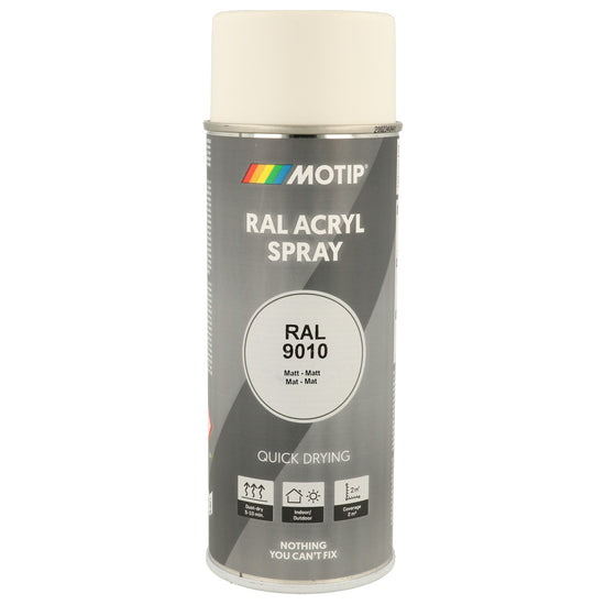 PEINTURE SECHAGE RAPIDE RAL ACRYL RAL9010 MAT AEROSOL 400ML MOTIP