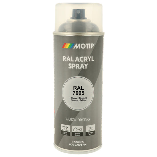 PEINTURE SECHAGE RAPIDE RAL ACRYL RAL7005 BRILLANT AEROSOL 400ML MOTIP