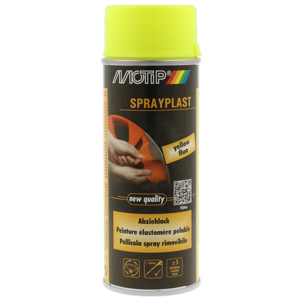 PEINTURE PELABLE ESLASTOMERE SPRAYPLAST JAUNE FLUO AEROSOL 400ML MOTIP