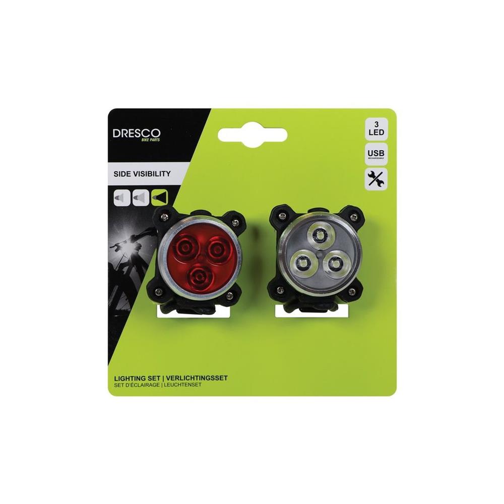 JEU DE FEUX 3 LEDS RECHARGEABLES (SORTIE USB) AV BLC ET AR RGE DRESCO
