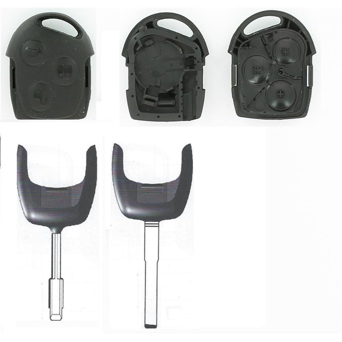 COQUE CLE ADAPTABLE POUR FORD 3 BOUTONS LAME TIBBE ET FRAISEE KEYSKAR
