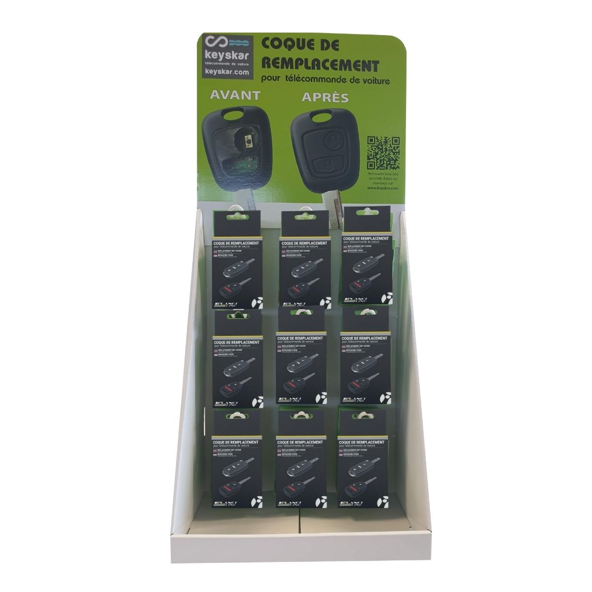 Coque Cle R PACK 72 COQUES DE CLE AVEC PRESENTOIR KEYSKAR – Planet Line B2B