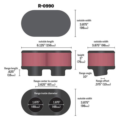 FILTRE A AIR UNIVERSEL K&N R-0990