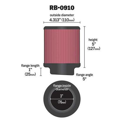 FILTRE A AIR UNIVERSEL K&N RB-0910