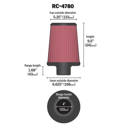 FILTRE A AIR UNIVERSEL K&N RC-4780