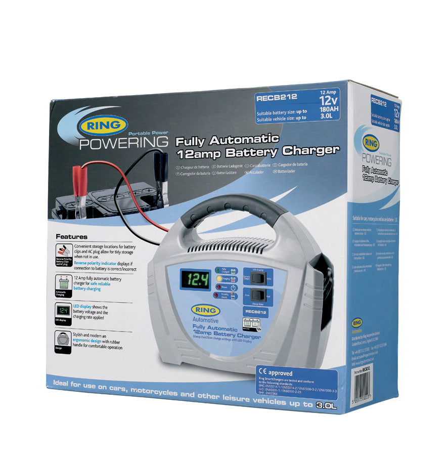 CHARGEUR DE BATTERIE AUTOMATIQUE 12A 12V (JUSQU'A 3 000CM³) RING