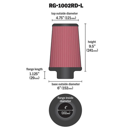 FILTRE A AIR UNIVERSEL K&N RG-1002RD-L