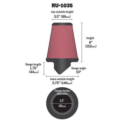 FILTRE A AIR UNIVERSEL K&N RU-1035