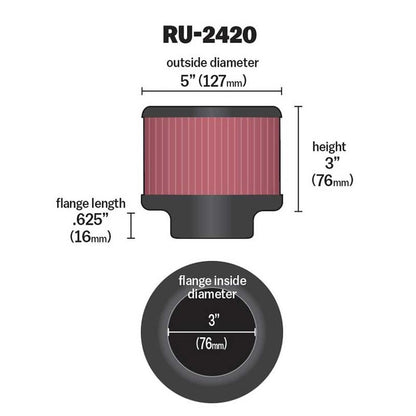 FILTRE A AIR UNIVERSEL K&N RU-2420