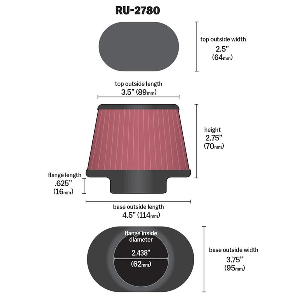 FILTRE A AIR UNIVERSEL K&N RU-2780