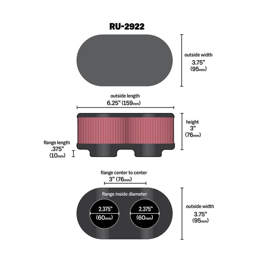 FILTRE A AIR UNIVERSEL K&N RU-2922