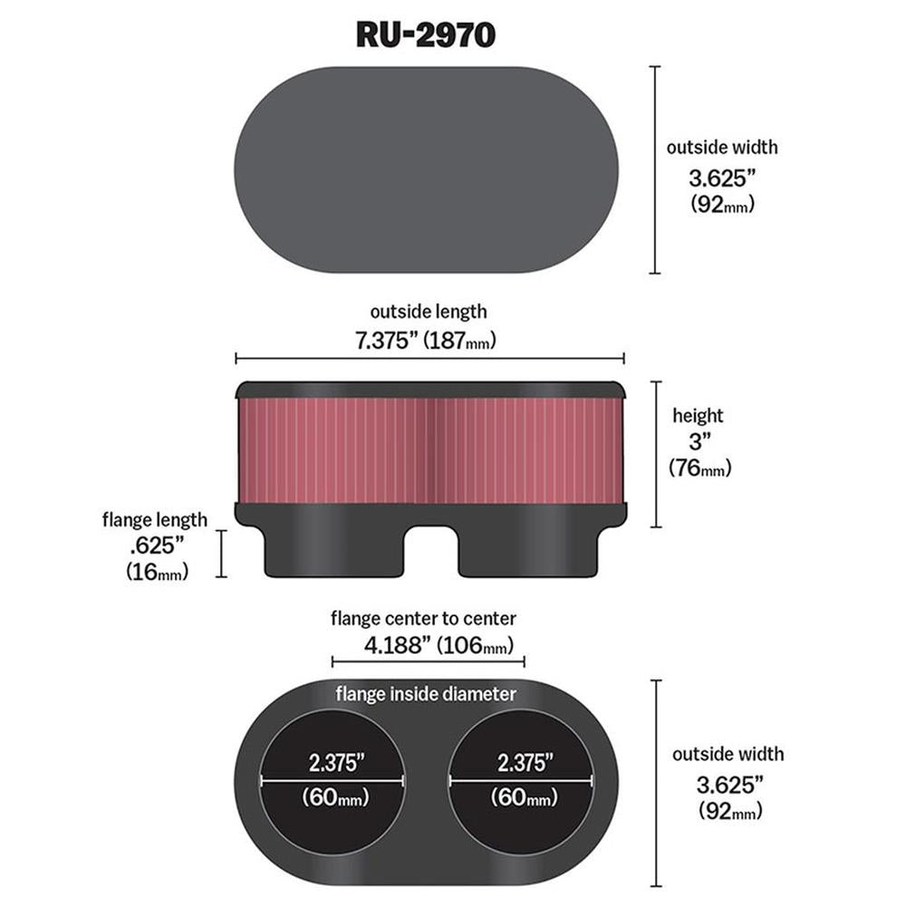 FILTRE A AIR UNIVERSEL K&N RU-2970