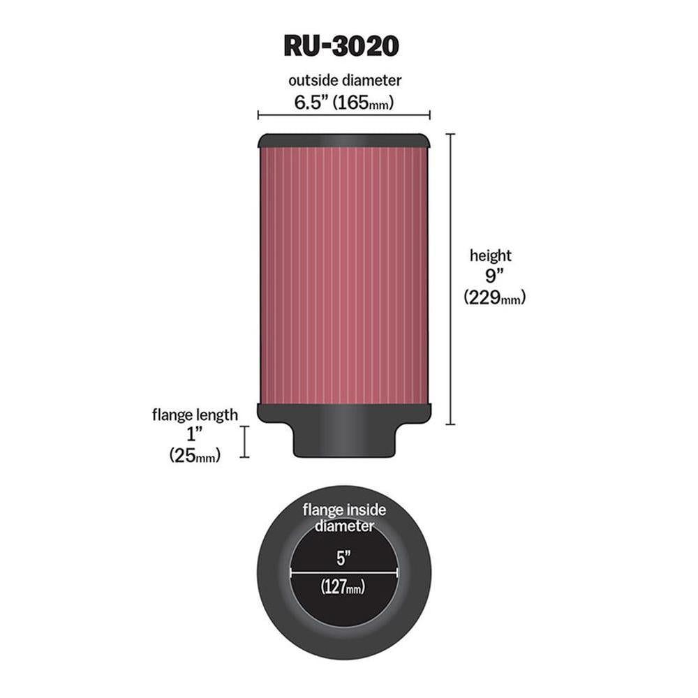 FILTRE A AIR UNIVERSEL K&N RU-3020