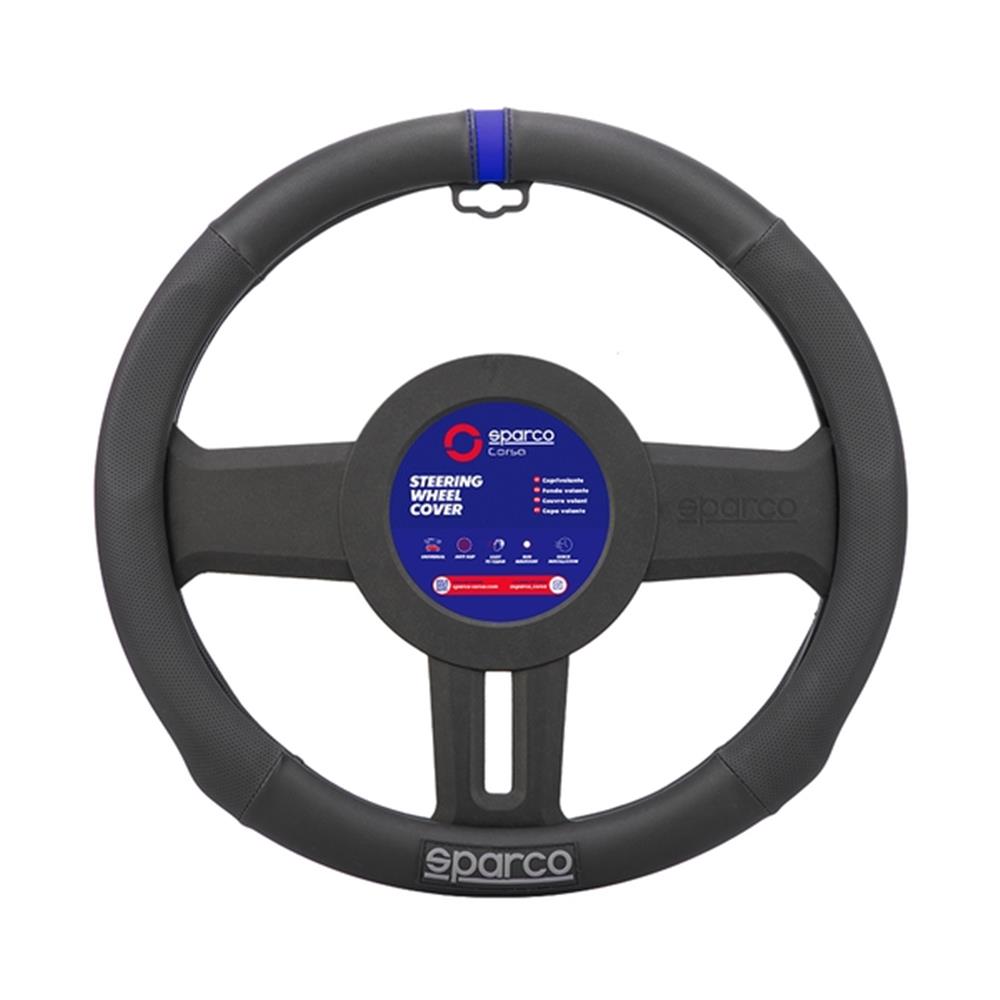 COUVRE VOLANT NOIR AVEC LISERE BLEU SPARCO