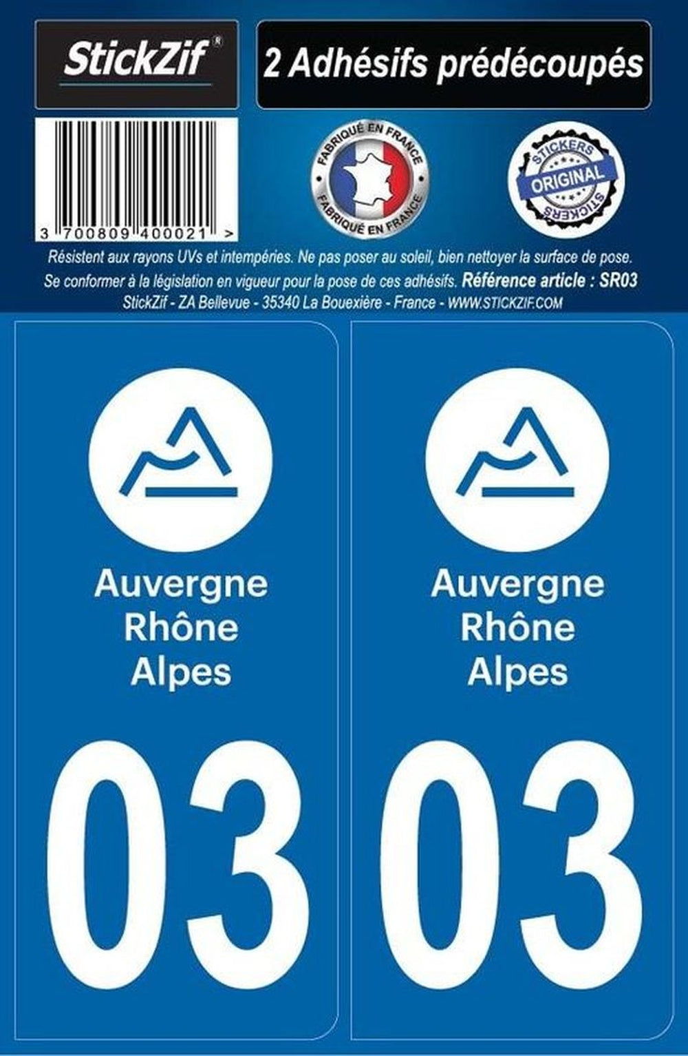 ADHESIFS REGION DEPARTEMENT 03 AUVERGNE RHONE ALPES X2