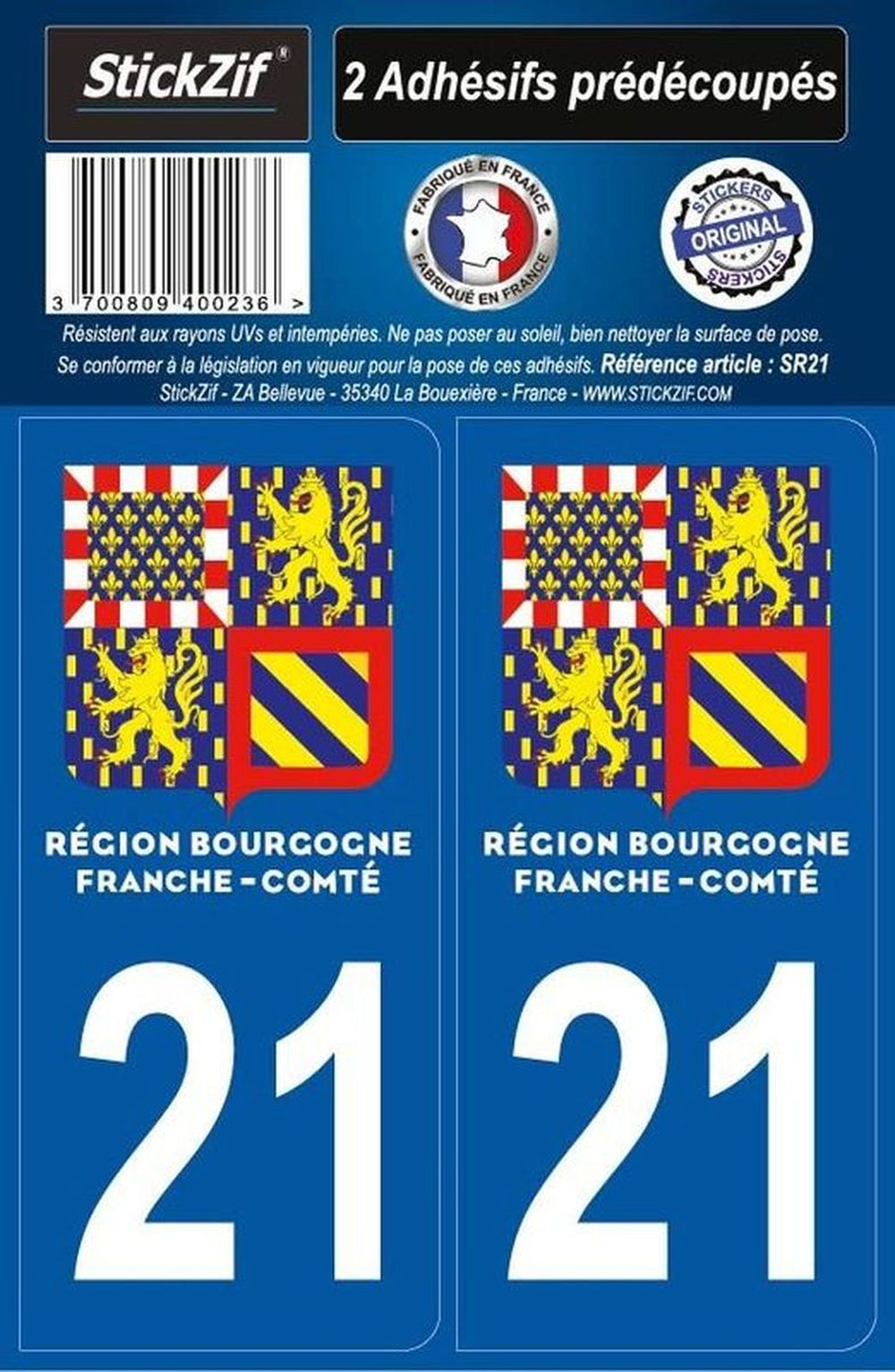 ADHESIFS REGION DEPARTEMENT 21 BOURGOGNE FRANCHE COMTE X2