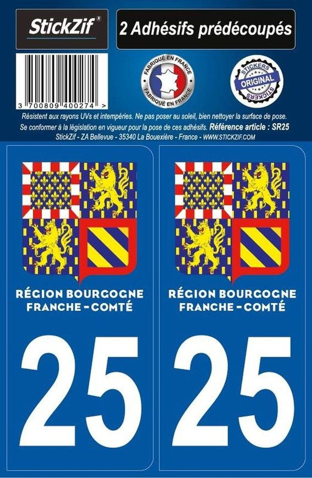 ADHESIFS REGION DEPARTEMENT 25 BOURGOGNE FRANCHE COMTE X2