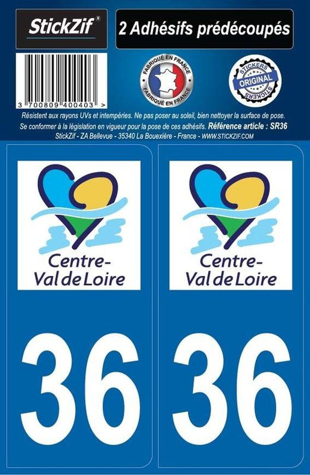 ADHESIFS REGION DEPARTEMENT 36 CENTRE VAL DE LOIRE X2