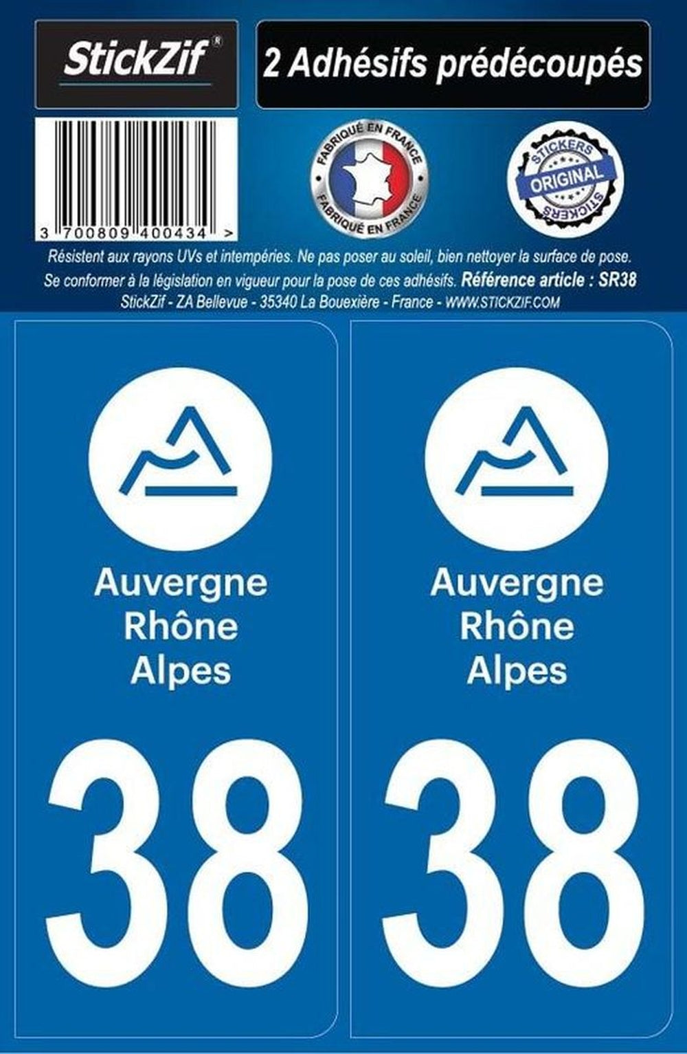 ADHESIFS REGION DEPARTEMENT 38 AUVERGNE RHONE ALPES X2