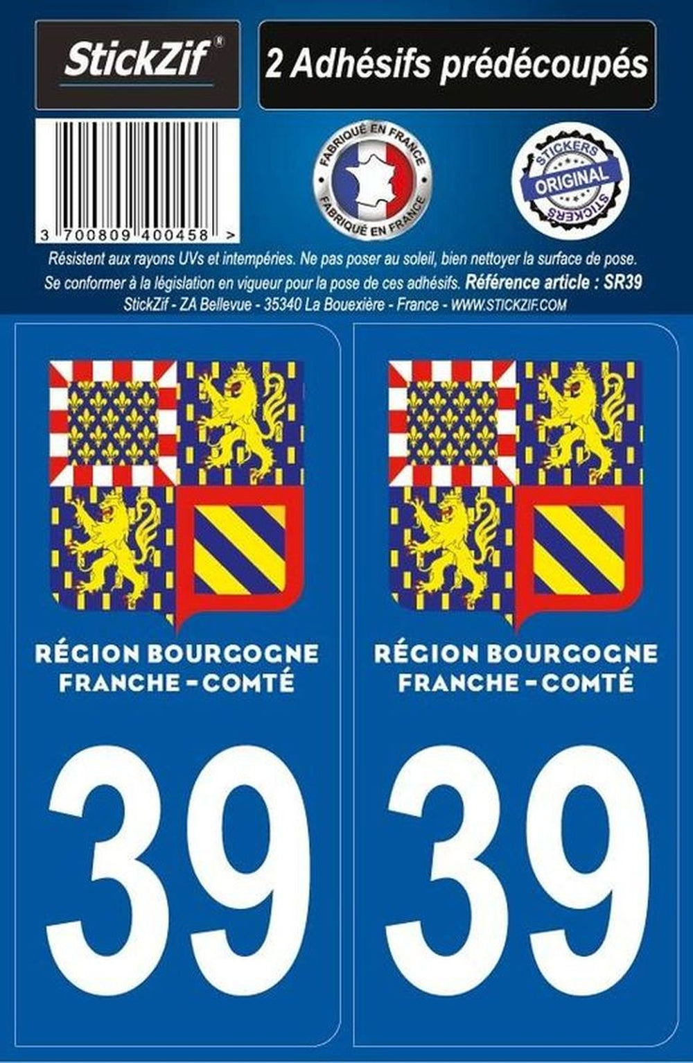 ADHESIFS REGION DEPARTEMENT 39 BOURGOGNE FRANCHE COMTE X2