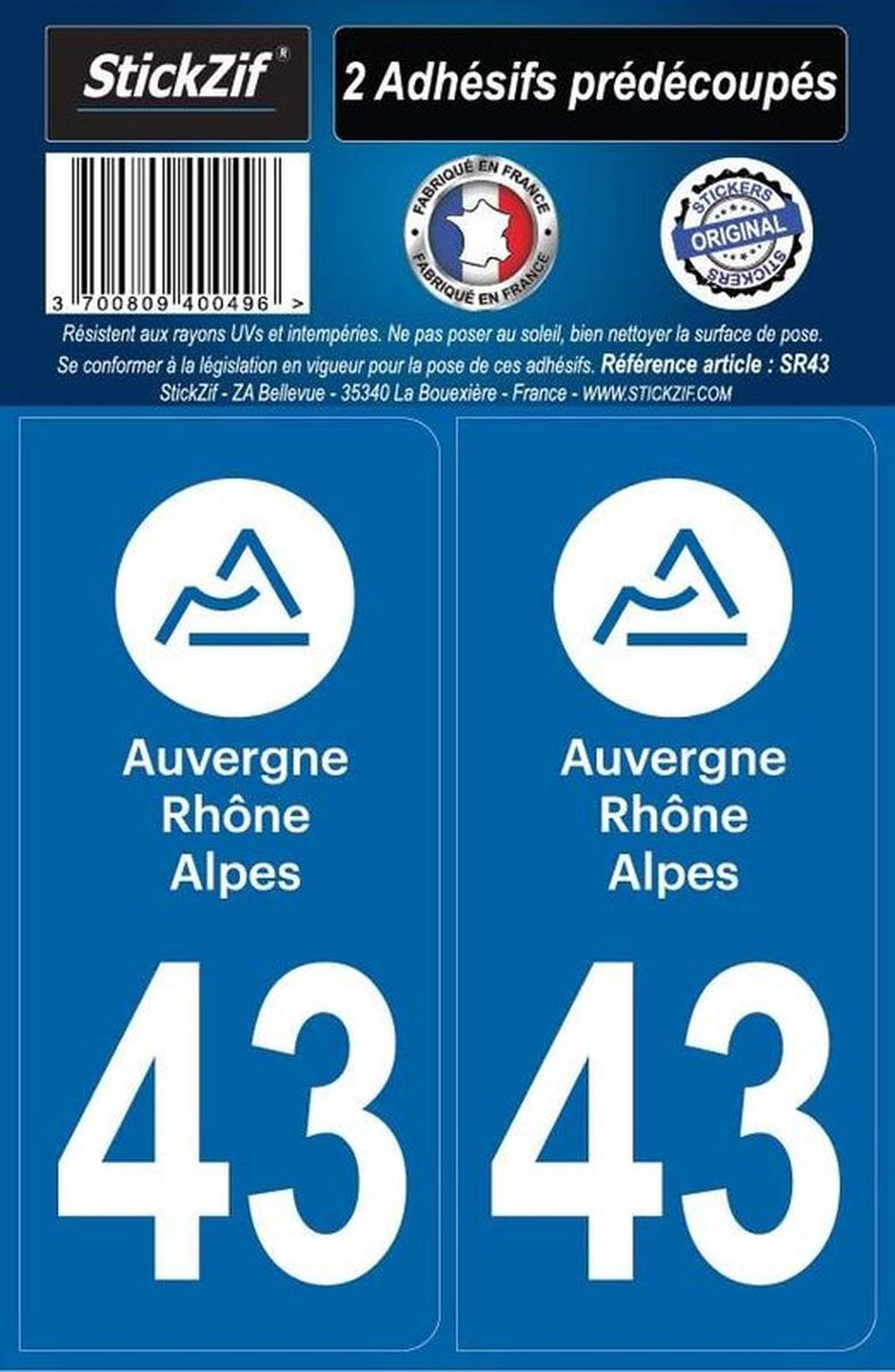 ADHESIFS REGION DEPARTEMENT 43 AUVERGNE RHONE ALPES X2