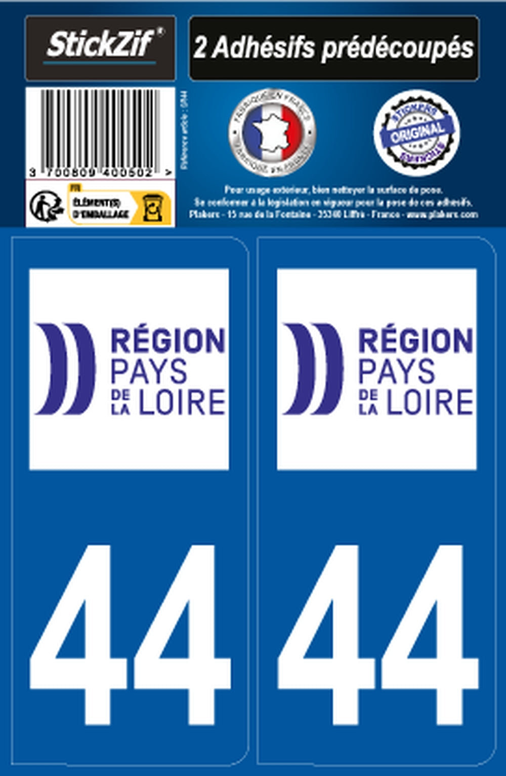 ADHESIFS REGION DEPARTEMENT 44 PAYS DE LA LOIRE X2