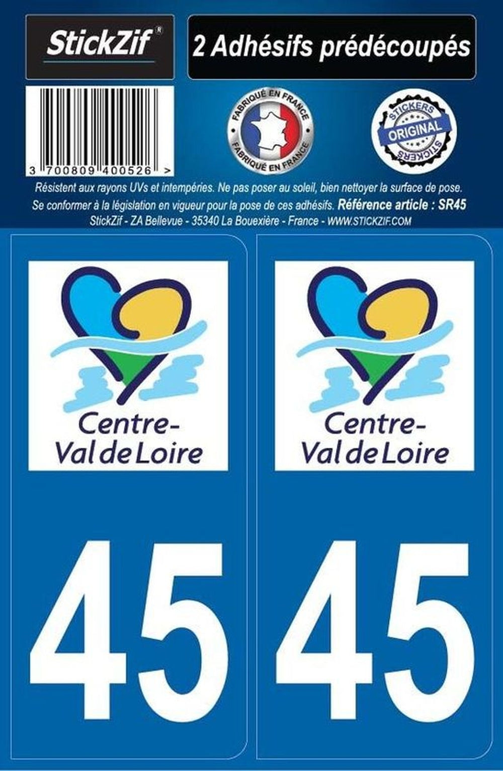 ADHESIFS REGION DEPARTEMENT 45 CENTRE VAL DE LOIRE X2