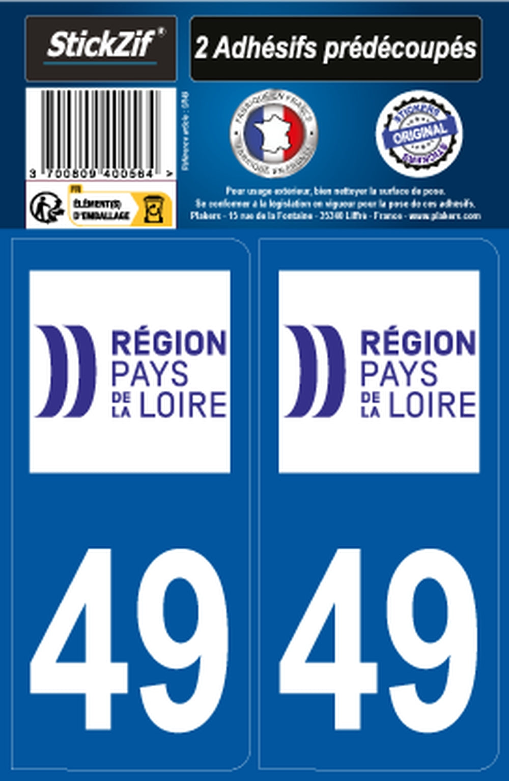 ADHESIFS REGION DEPARTEMENT 49 PAYS DE LA LOIRE X2