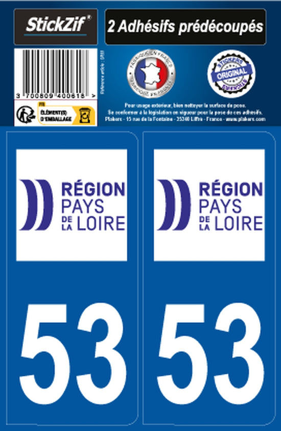 ADHESIFS REGION DEPARTEMENT 53 PAYS DE LA LOIRE X2