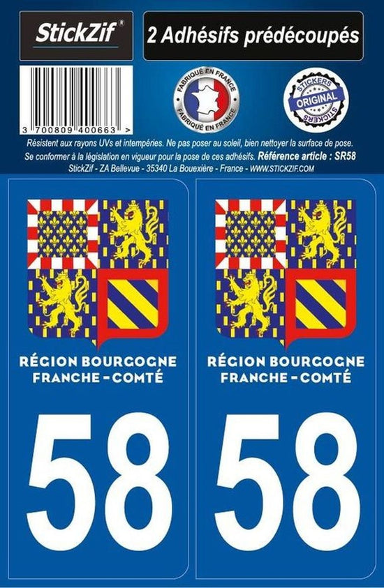 ADHESIFS REGION DEPARTEMENT 58 BOURGOGNE FRANCHE COMTE X2