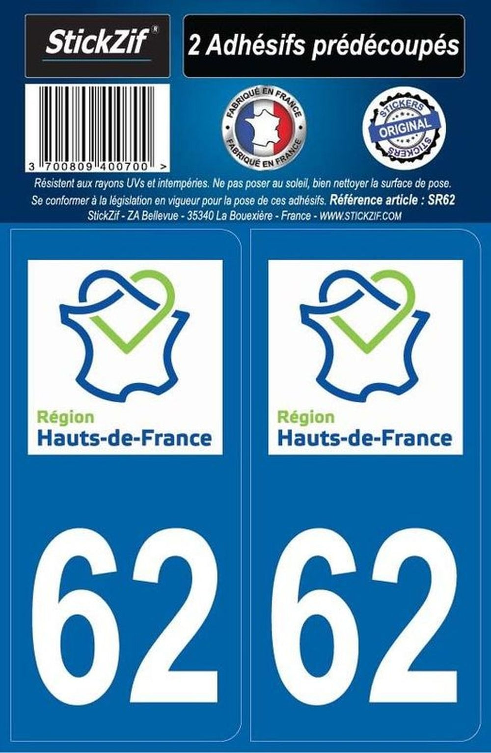 ADHESIFS REGION DEPARTEMENT 62 HAUTS DE FRANCE X2