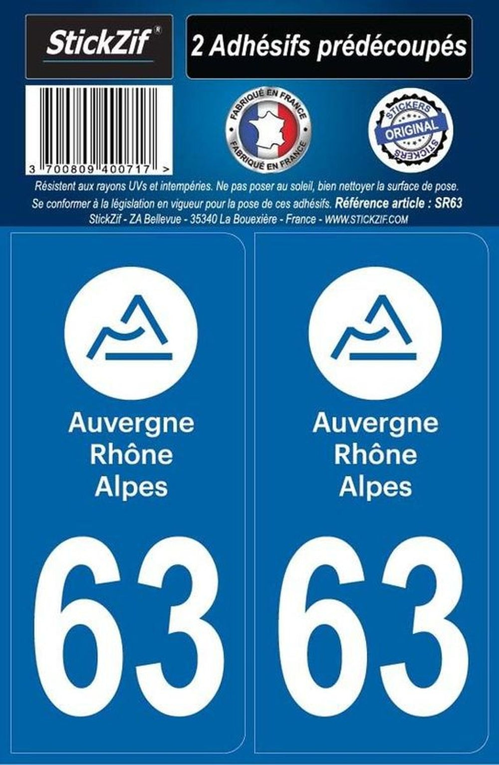 ADHESIFS REGION DEPARTEMENT 63 AUVERGNE RHONE ALPES X2