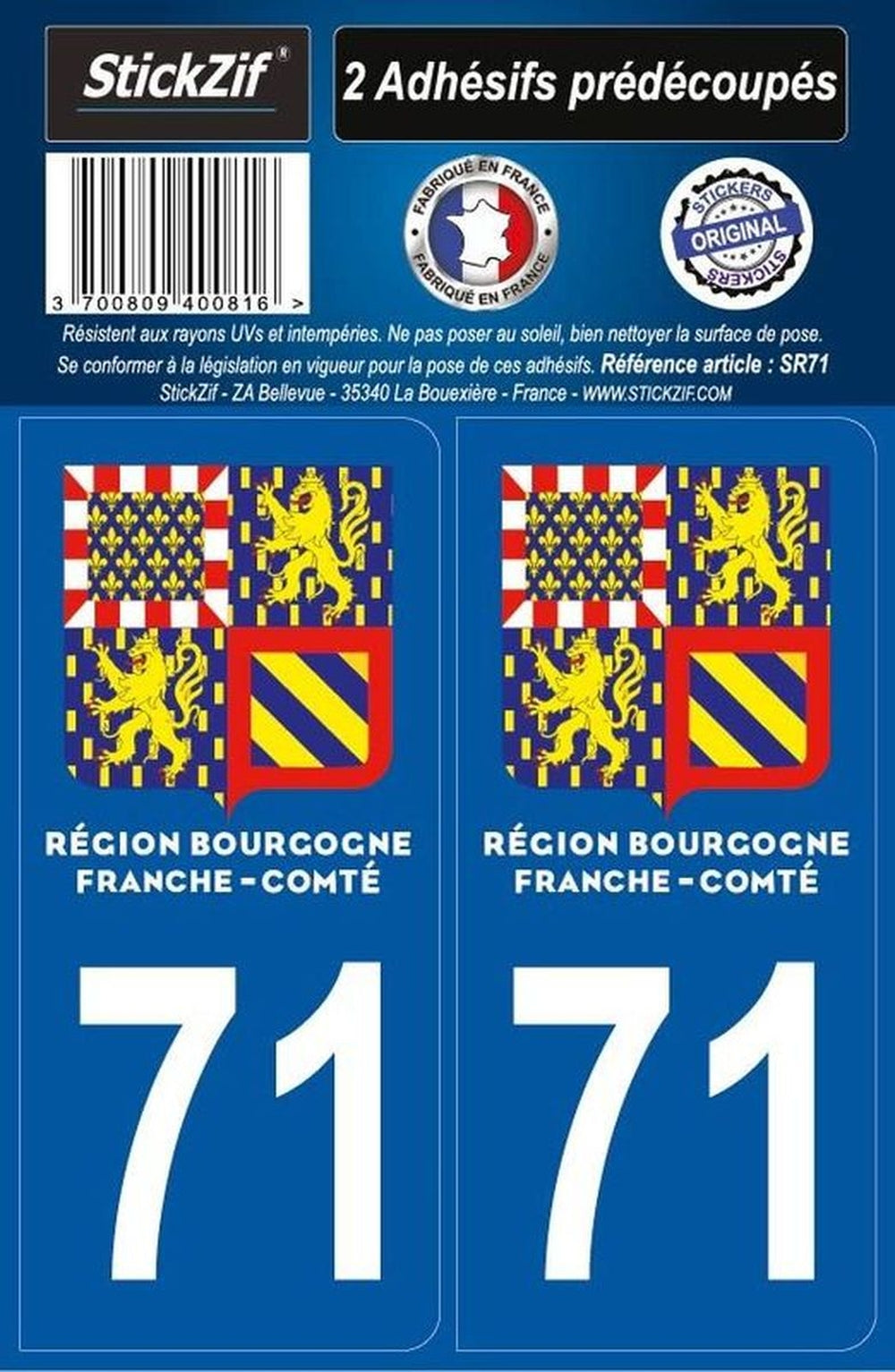 ADHESIFS REGION DEPARTEMENT 71 BOURGOGNE FRANCHE COMTE X2