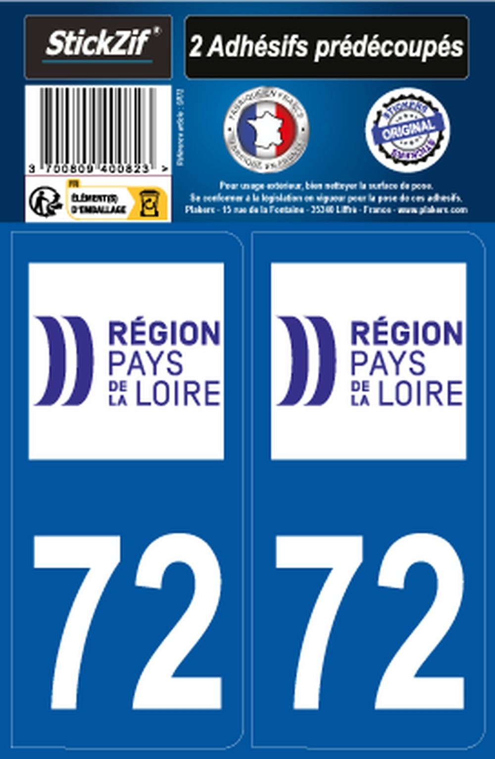 ADHESIFS REGION DEPARTEMENT 72 PAYS DE LA LOIRE X2