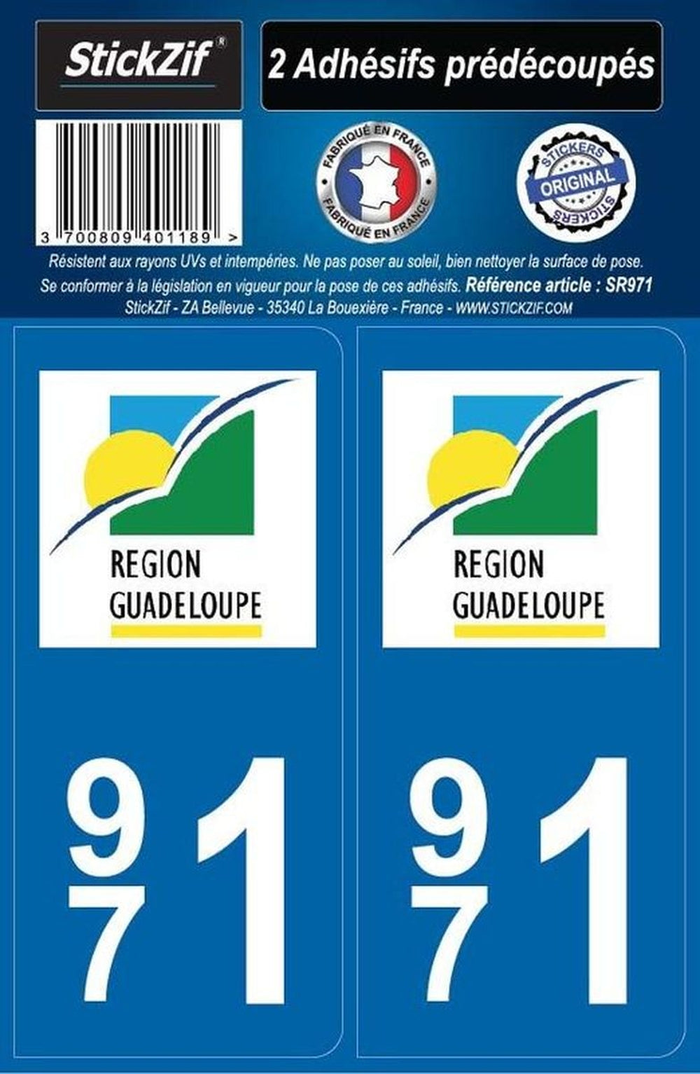 ADHESIFS REGION DEPARTEMENT 971 GUADELOUPE X2