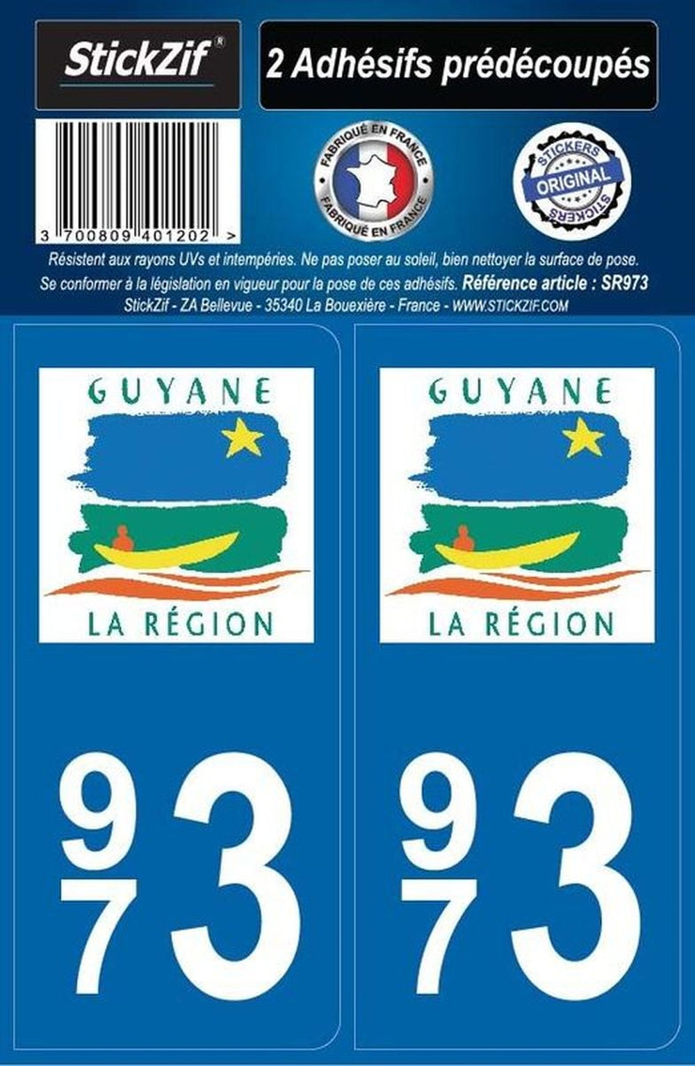 ADHESIFS REGION DEPARTEMENT 973 GUYANE X2