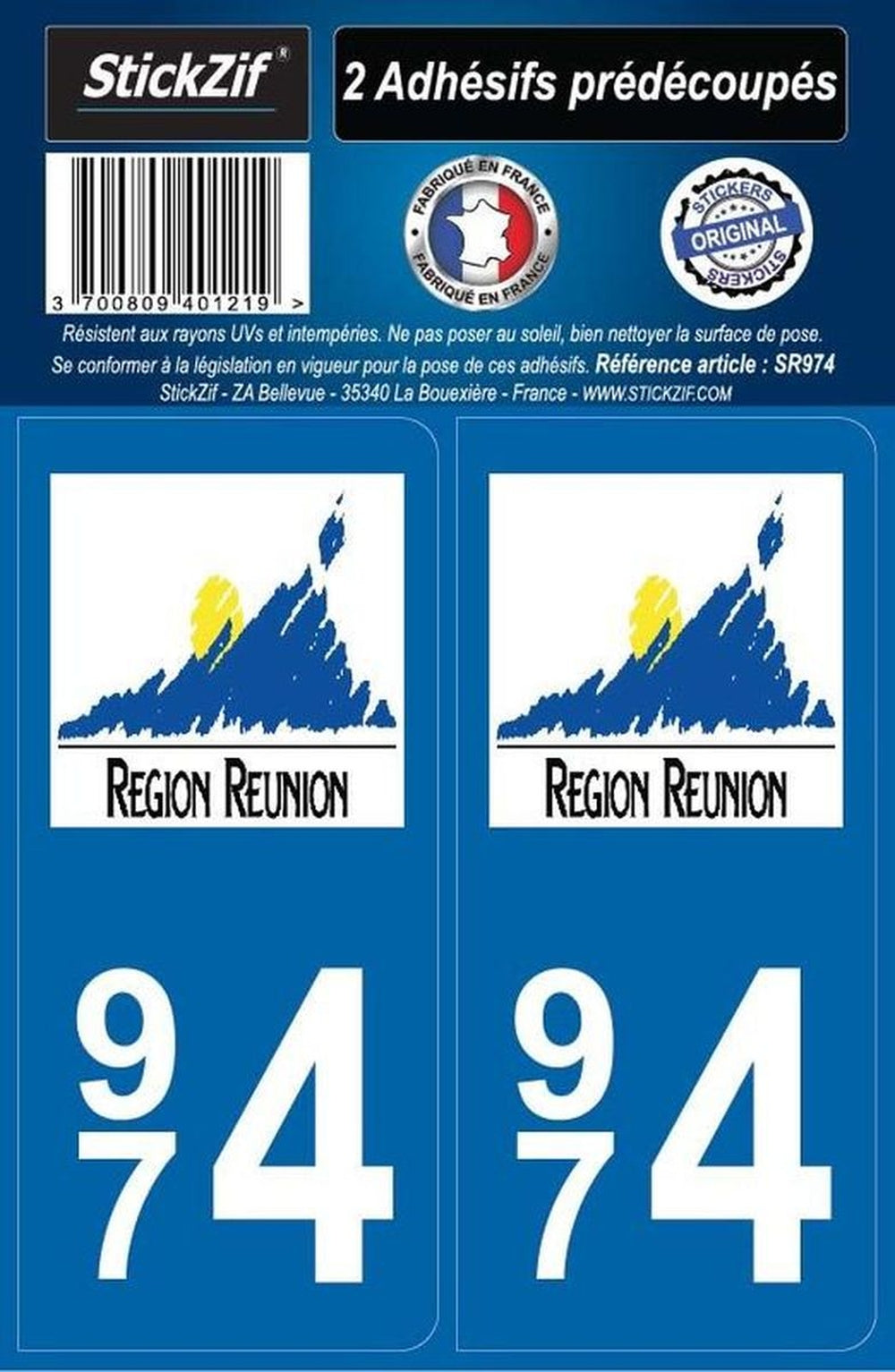 ADHESIFS REGION DEPARTEMENT 974 REUNION X2