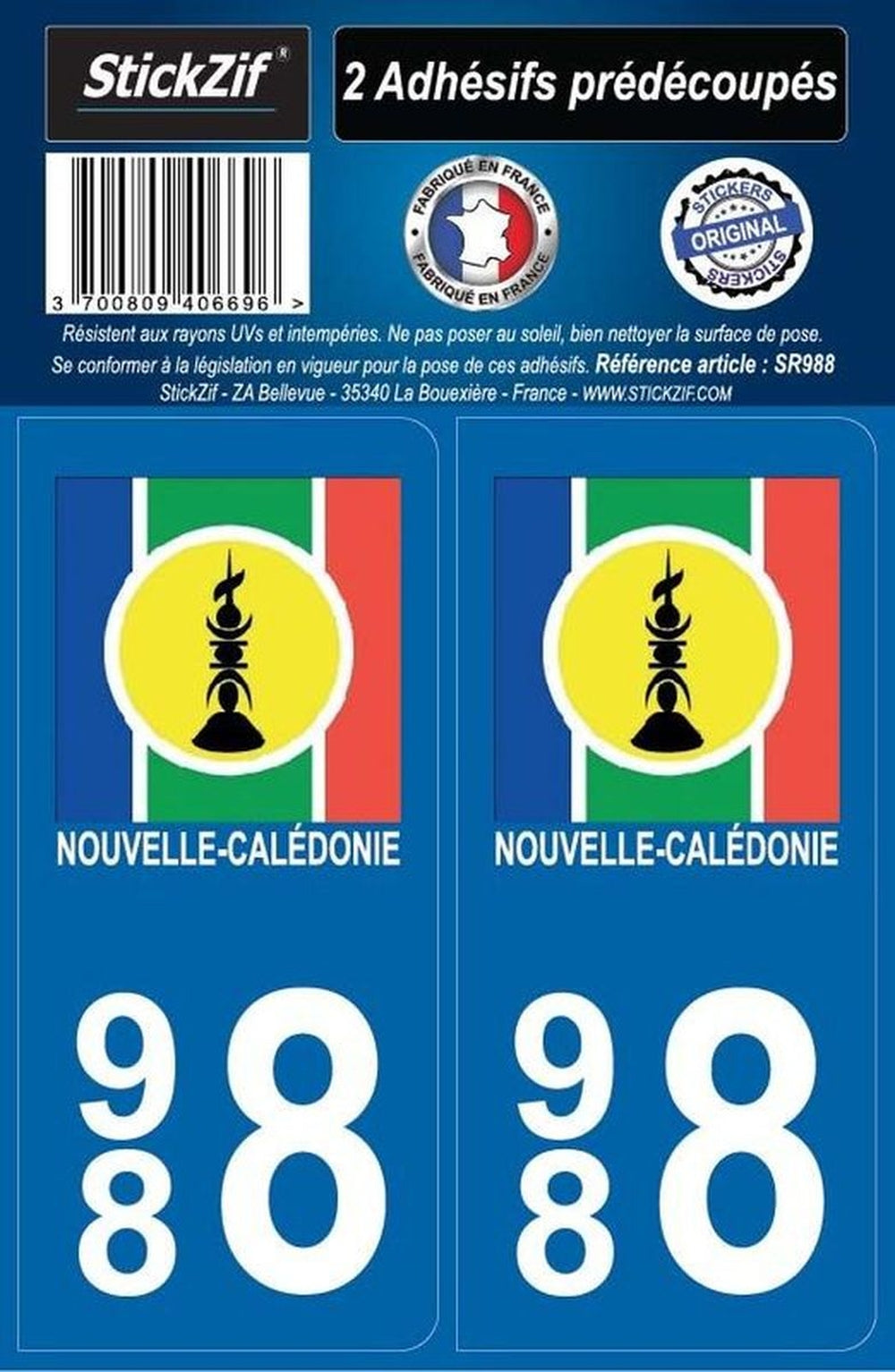 ADHESIFS REGION DEPARTEMENT 988 NOUVELLE CALEDONIE X2