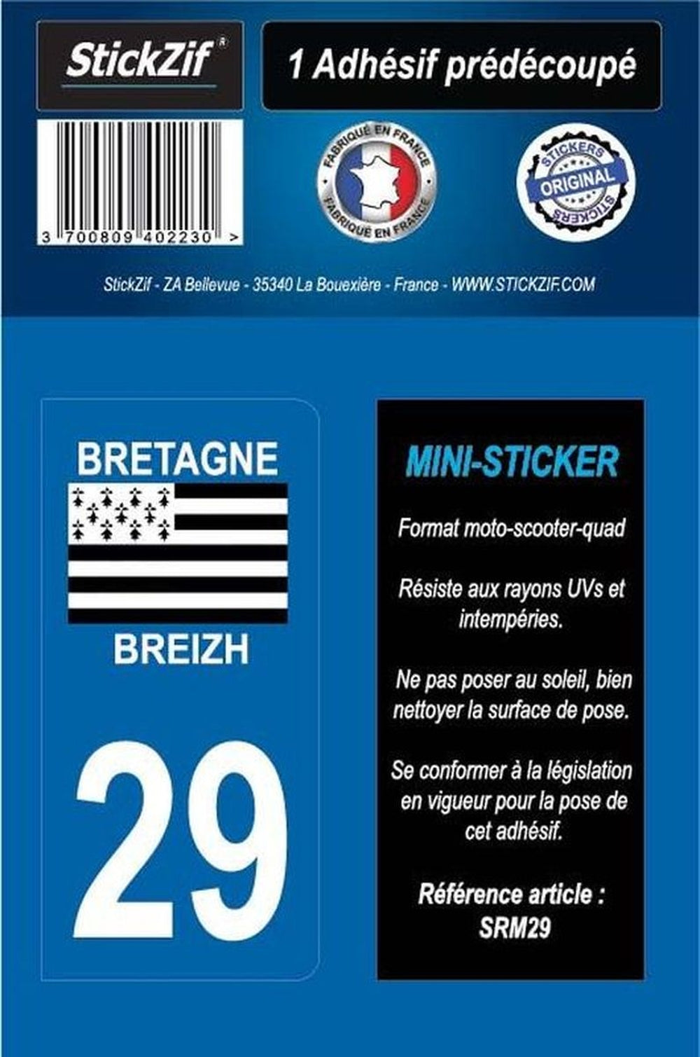 ADHESIF MOTO REGION DEPARTEMENT 29 BRETAGNE/BREIZH X1