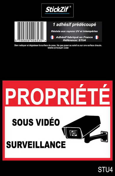 ADHESIF PRE DECOUPE PROPRIETE SOUS VIDEO SURVEILLANCE X1