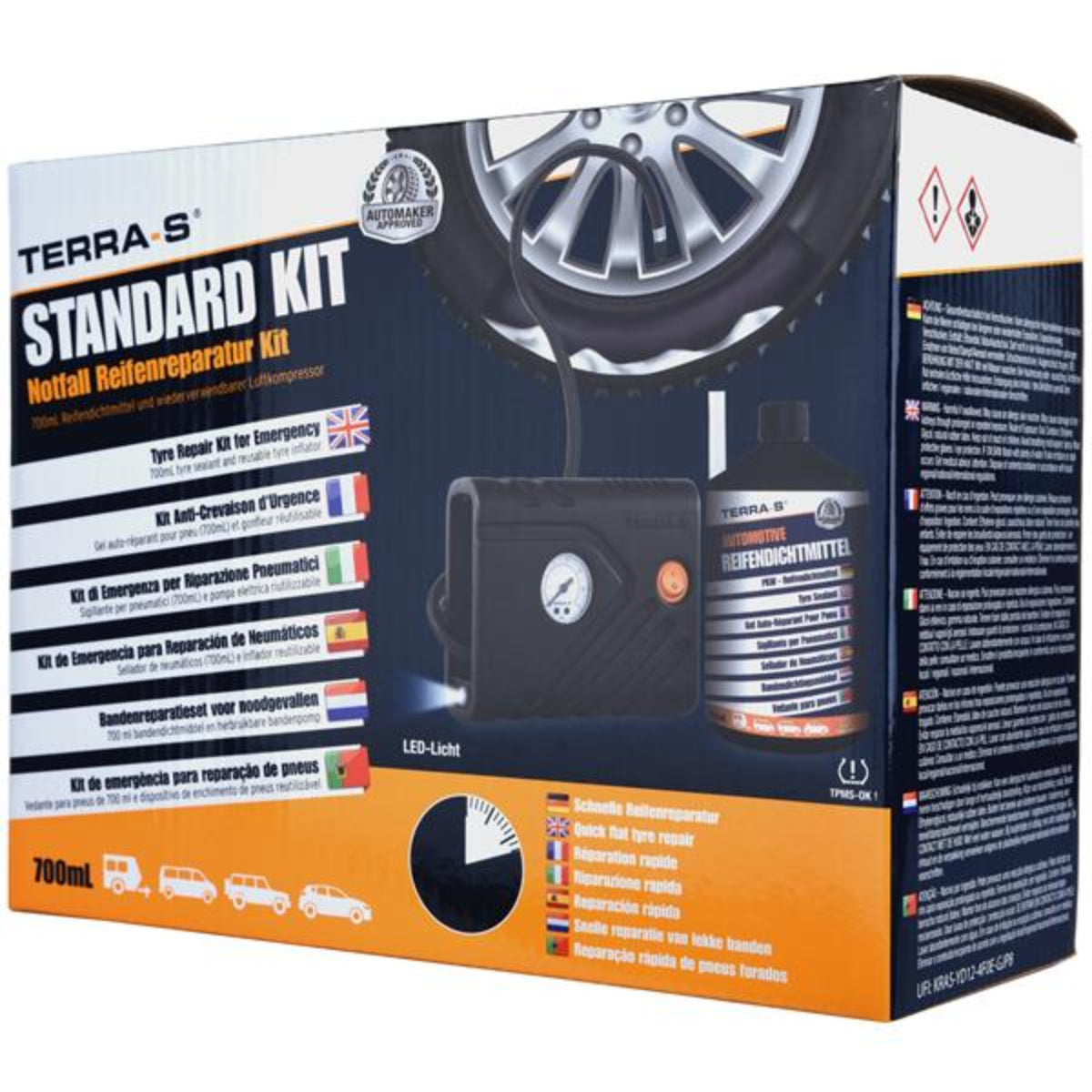 KIT ANTI-CREVAISON STANDARD COMPRESSEUR + BOUTEILLE SOUPLE 700ML TERRA S