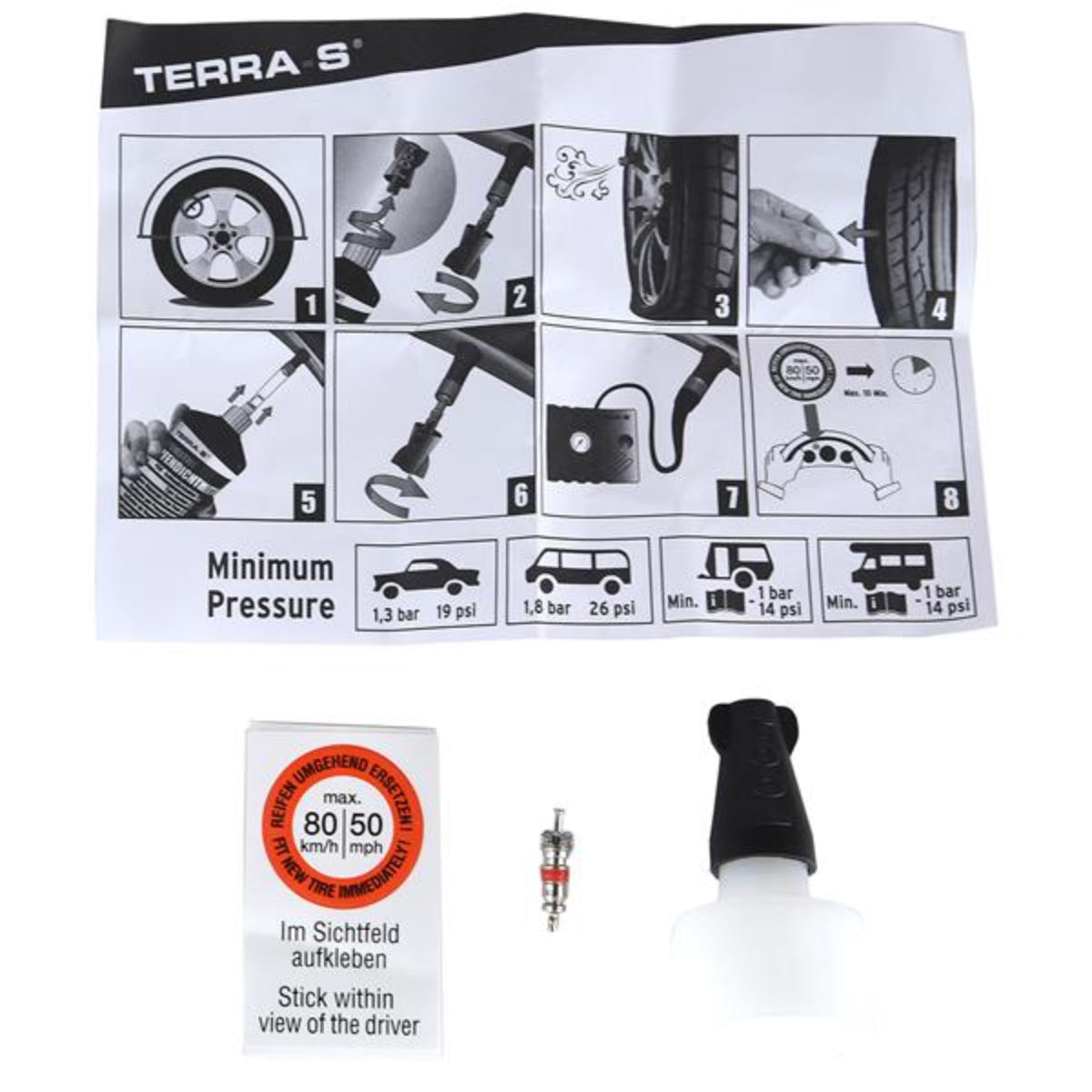 KIT ANTI-CREVAISON STANDARD COMPRESSEUR + BOUTEILLE SOUPLE 700ML TERRA S